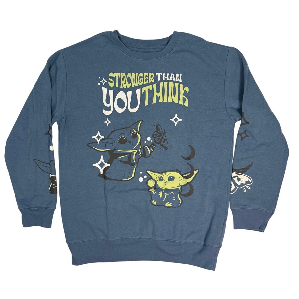 Star Wars Grogu Sweatshirt Blue “Stronger Than You Think” Adults Medium